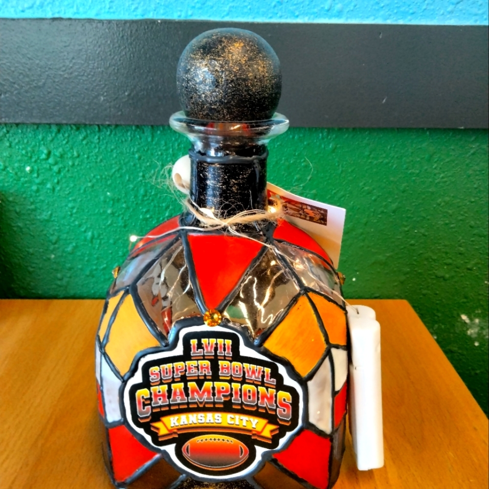 Faux leaded stained glass Kansas City bottle